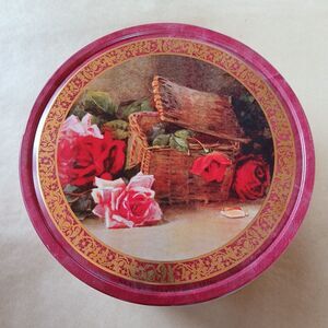 Empty Decorative Danish Butter Cookies Tin Red Floral Christmas Holiday